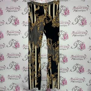 Win win apparel pants baroque striped black gold ornate stripes stretchy comfy